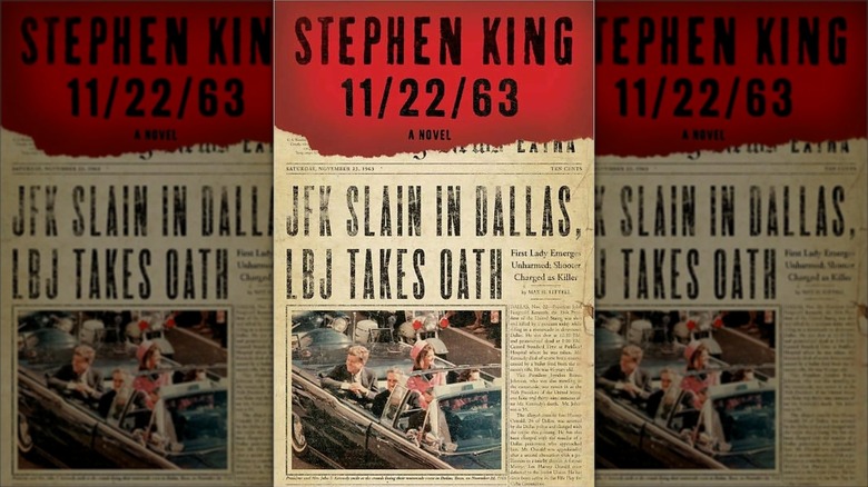 A newspaper article about JFK's assassination on the cover of "11/22/63" (2011)