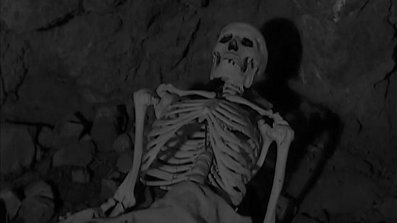 A skeleton sits in a cave in The Lost Skeleton of Cadavra