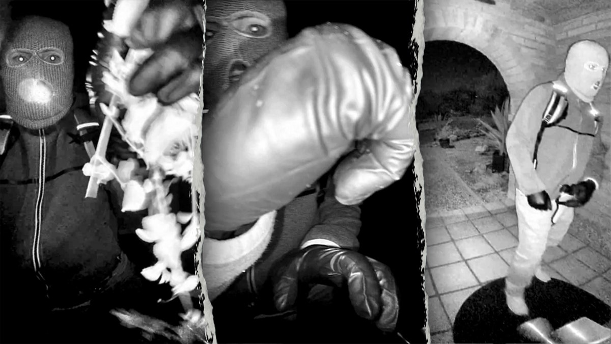 A view from a surveillance camera showing an armed man outside Nancy Guthrie's home in Tucson, Arizona.