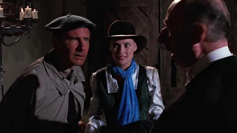 Indiana Jones disguised as the king of Scotland and Elsa disguised as his assistant in Indiana Jones and the Last Stand.