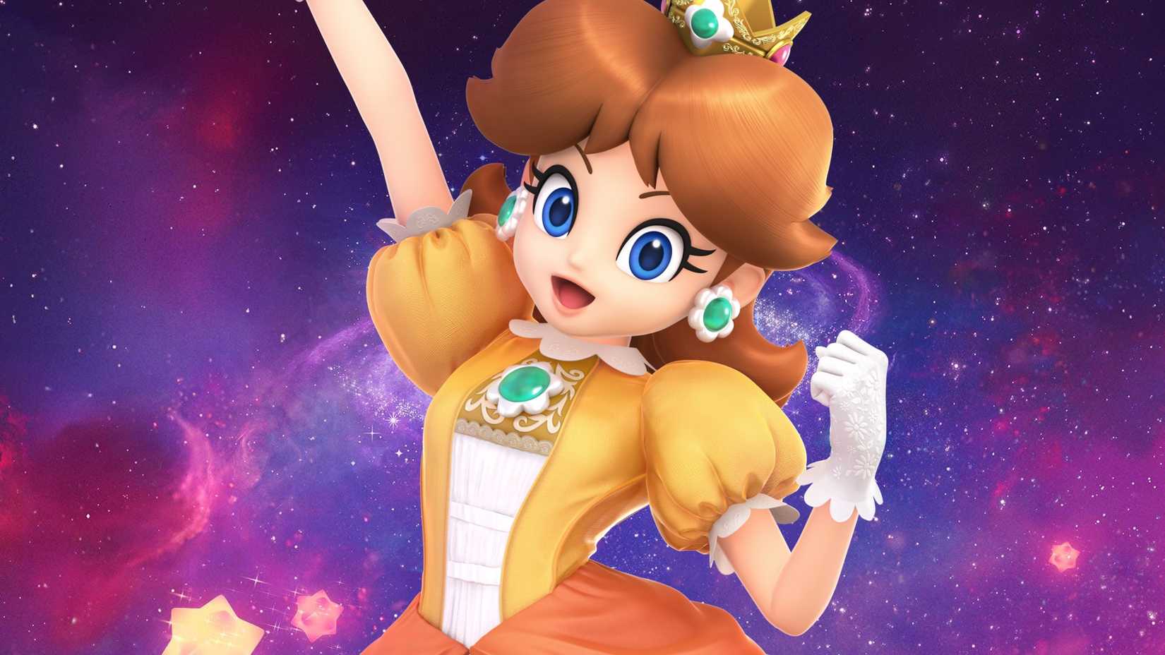 Image of Princess Daisy against the background of the Super Mario Galaxy Movie