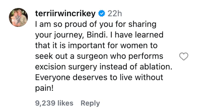 Terri Irwin comments for Bindi Irwin