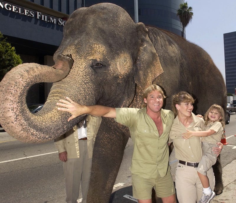 Steve Irwin and Terri and Bindi at the premiere of the comedy film "The Crocodile Hunter: Collision Course" Hollywood in 2002.